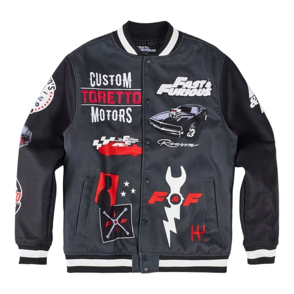 Reason x Fast & Furious Bomber Varsity Jacket Gray / Black Men's Size
